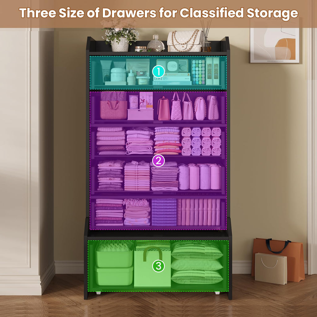 6 Drawer Tall Black Dresser K367
