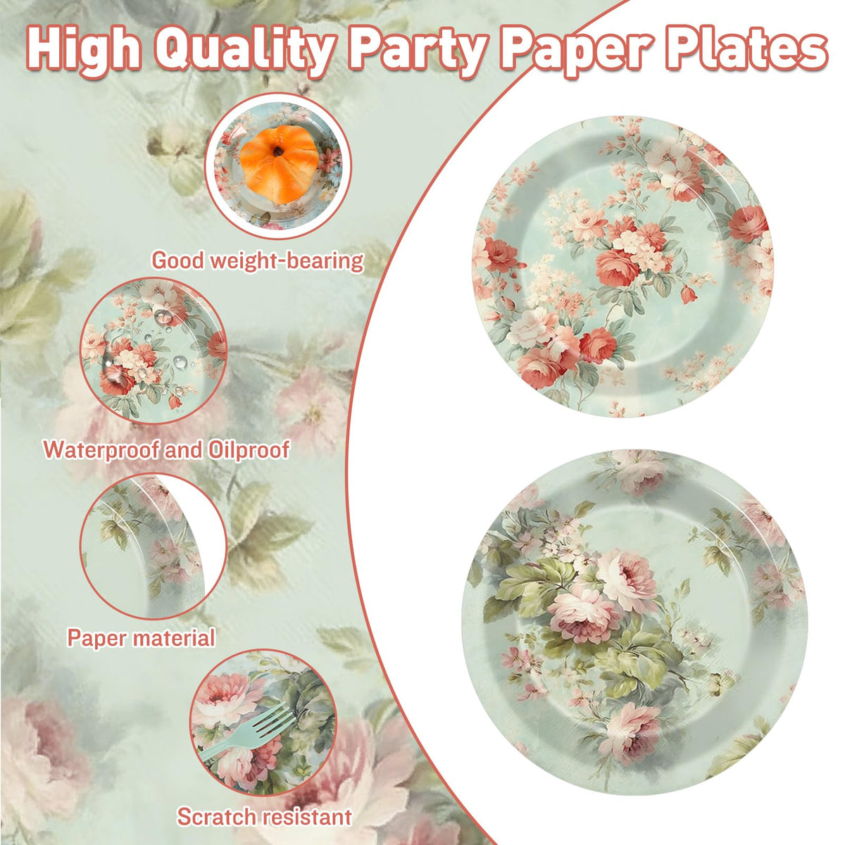 96Pcs Vintage Paper Plates and Napkins Set M921678