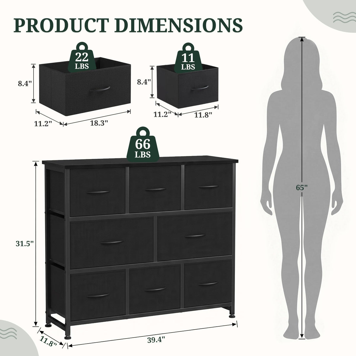8 Drawer Fabric Dresser with Wood Top V891660