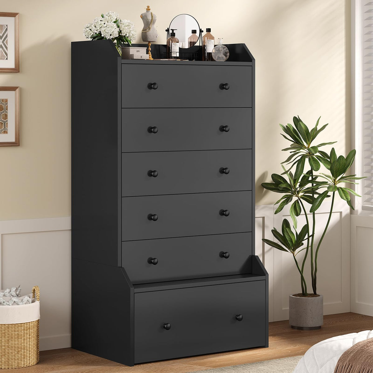 6 Drawer Tall Black Dresser K367