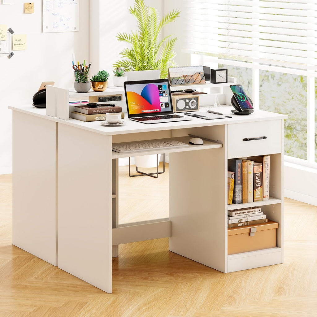 White Desk with Drawer and Keyboard Tray X51370