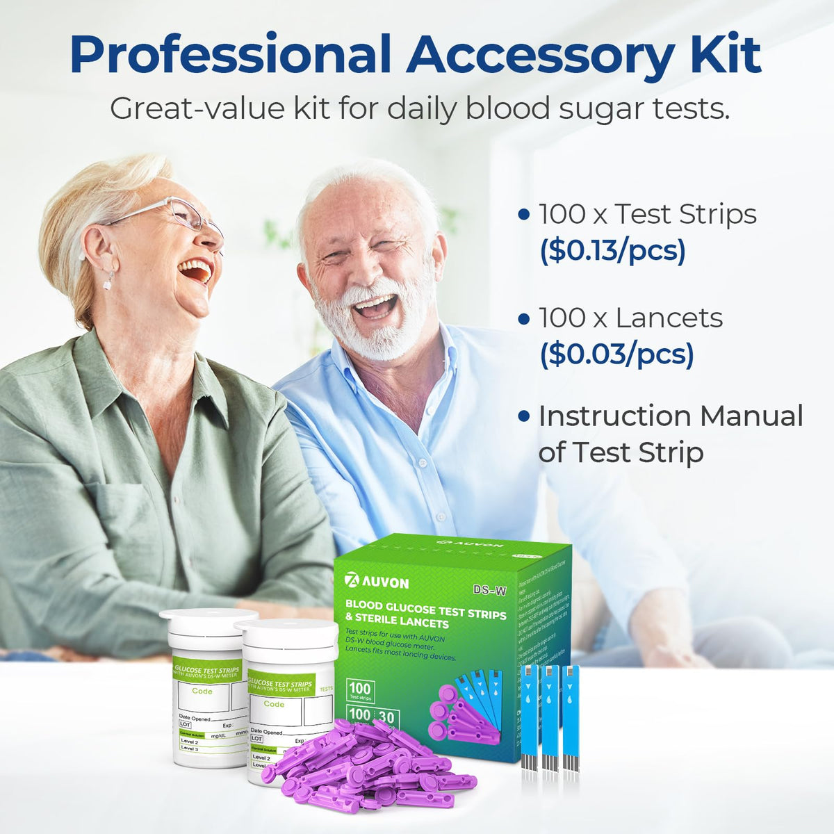Blood Glucose Test Strips & Lancets Kit, 100 Pack, 30 Gauge P401501