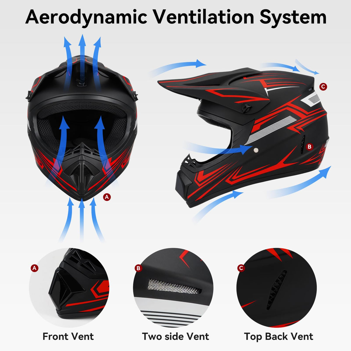 Youth Kids Full Face Motocross Helmet 4PCS Set DOT Approved Red XL Z4133