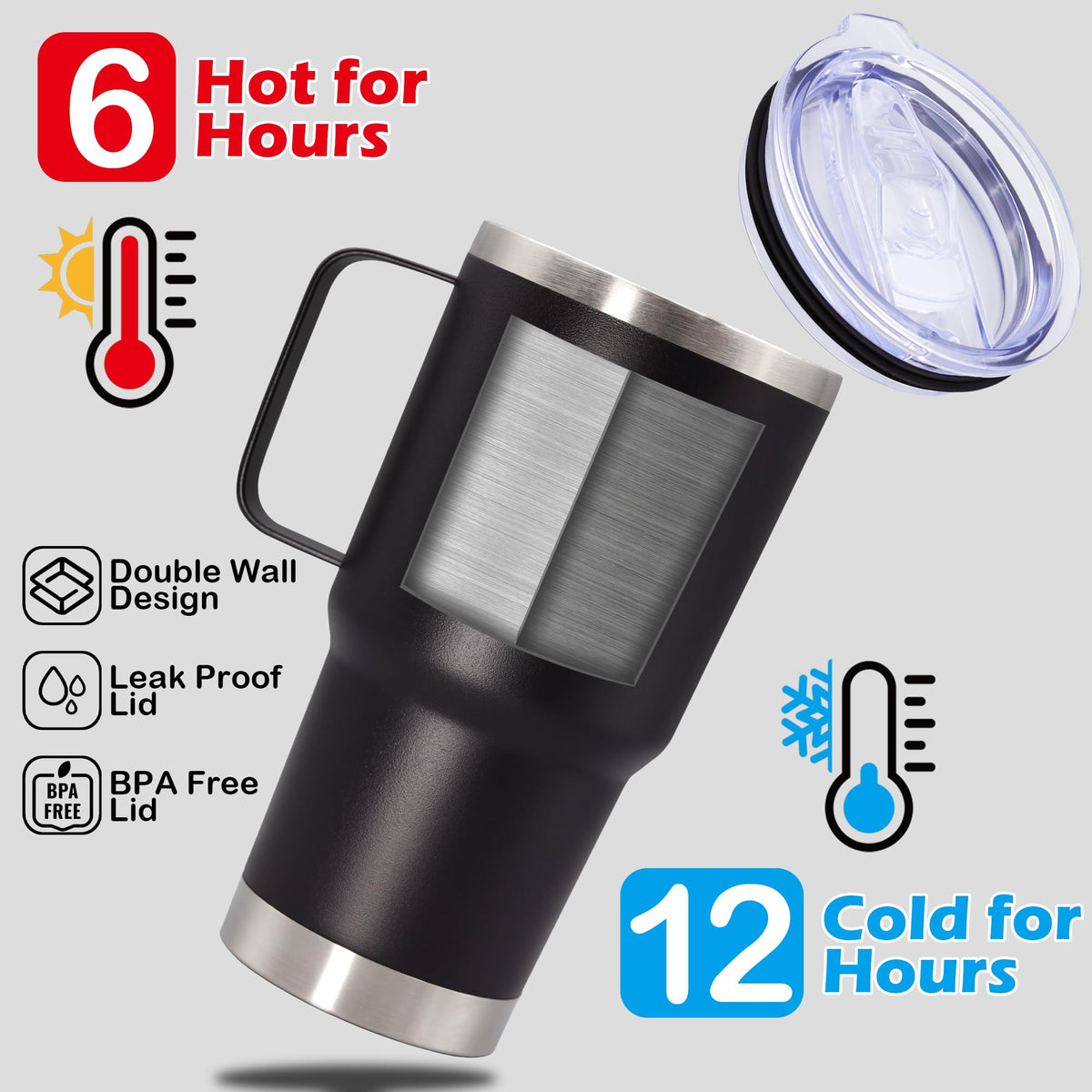 20 oz Black Tumbler with Handle and Lid Y124180