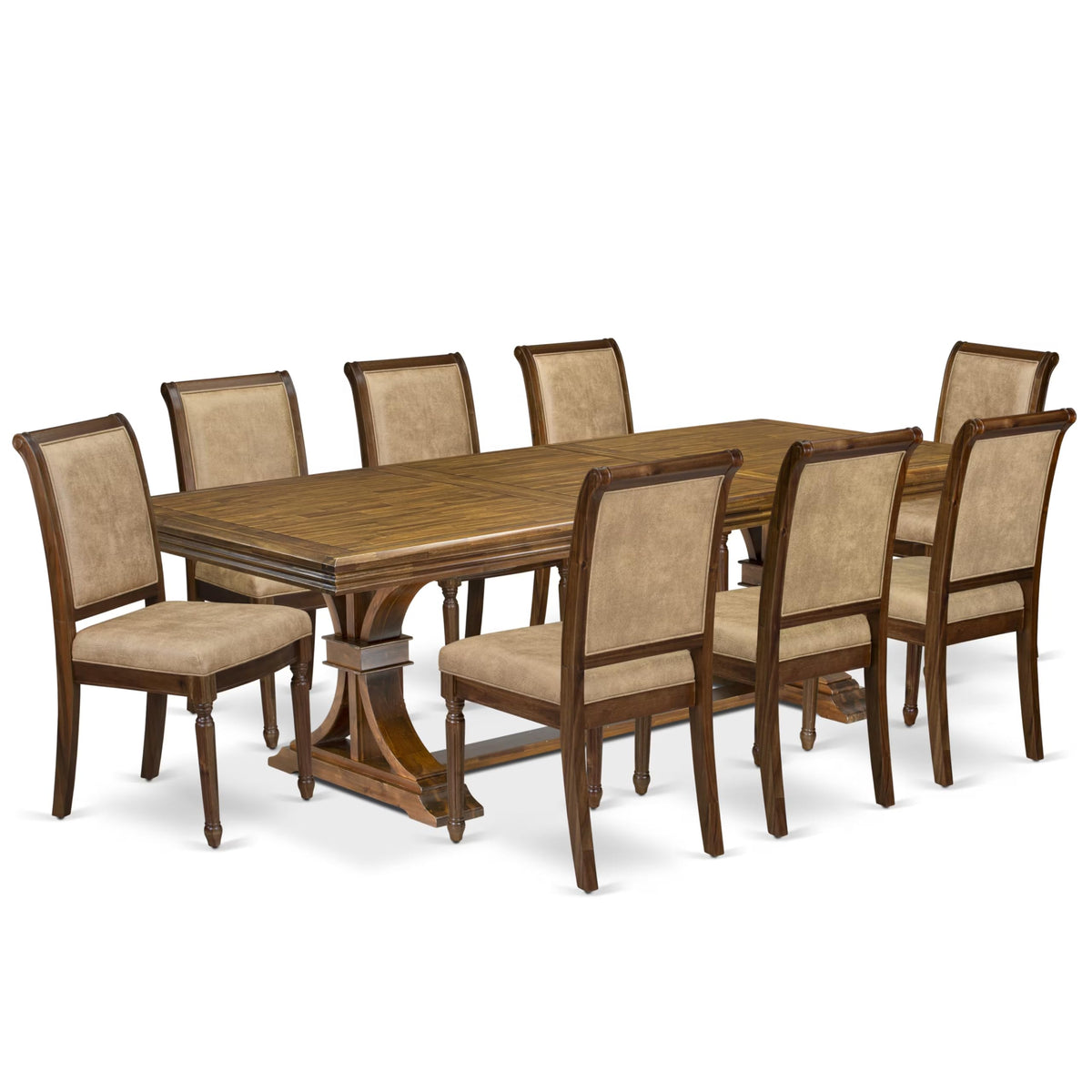 9 Piece Dining Table Set with 8 Beige Polyester Chairs J499
