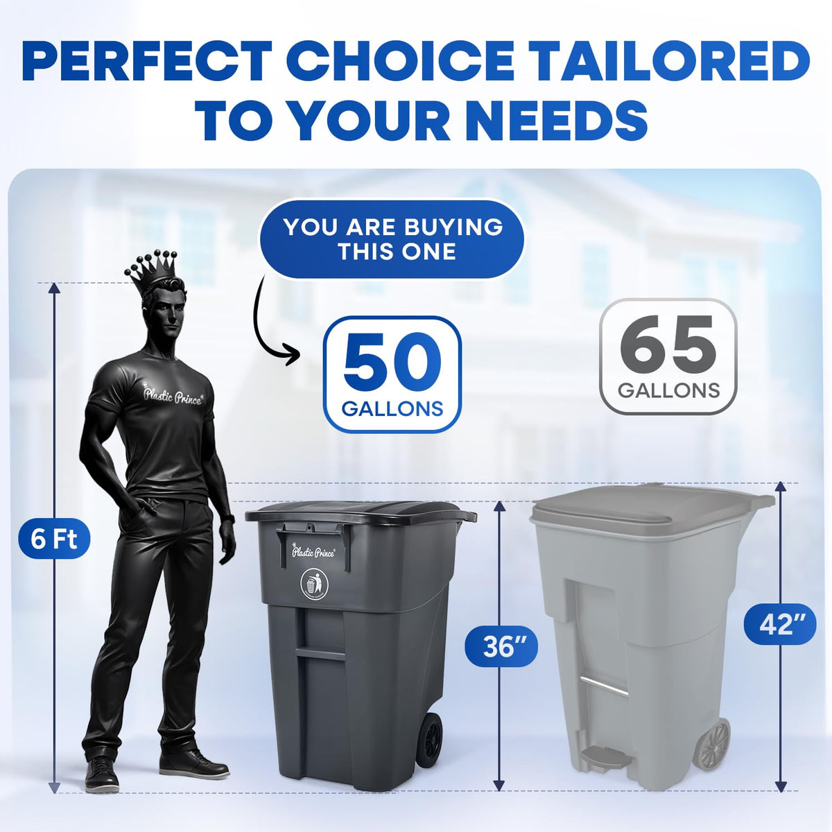 50 Gallon Gray Outdoor Trash Can with Lid and Wheels T500
