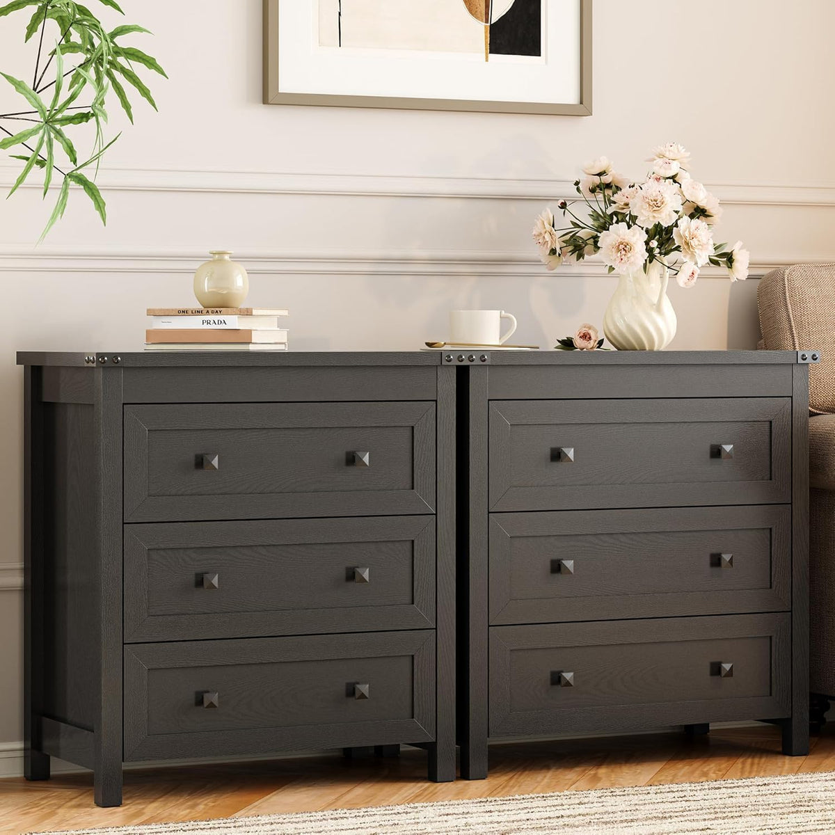 27.6" Wide Black 3 Drawer Wood Nightstand P877129