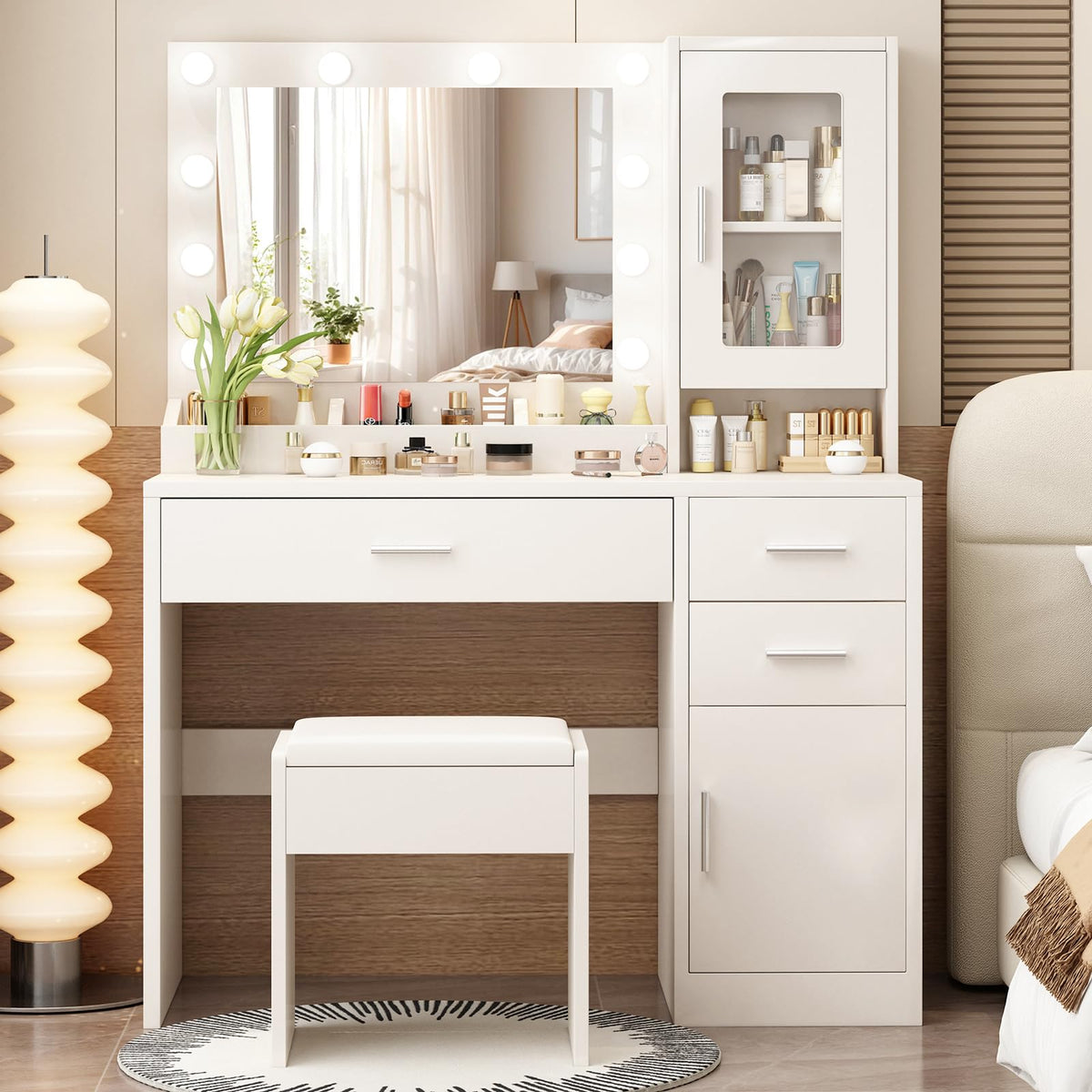 Makeup Vanity Desk Set with LED Lights Mirror Chair U452577