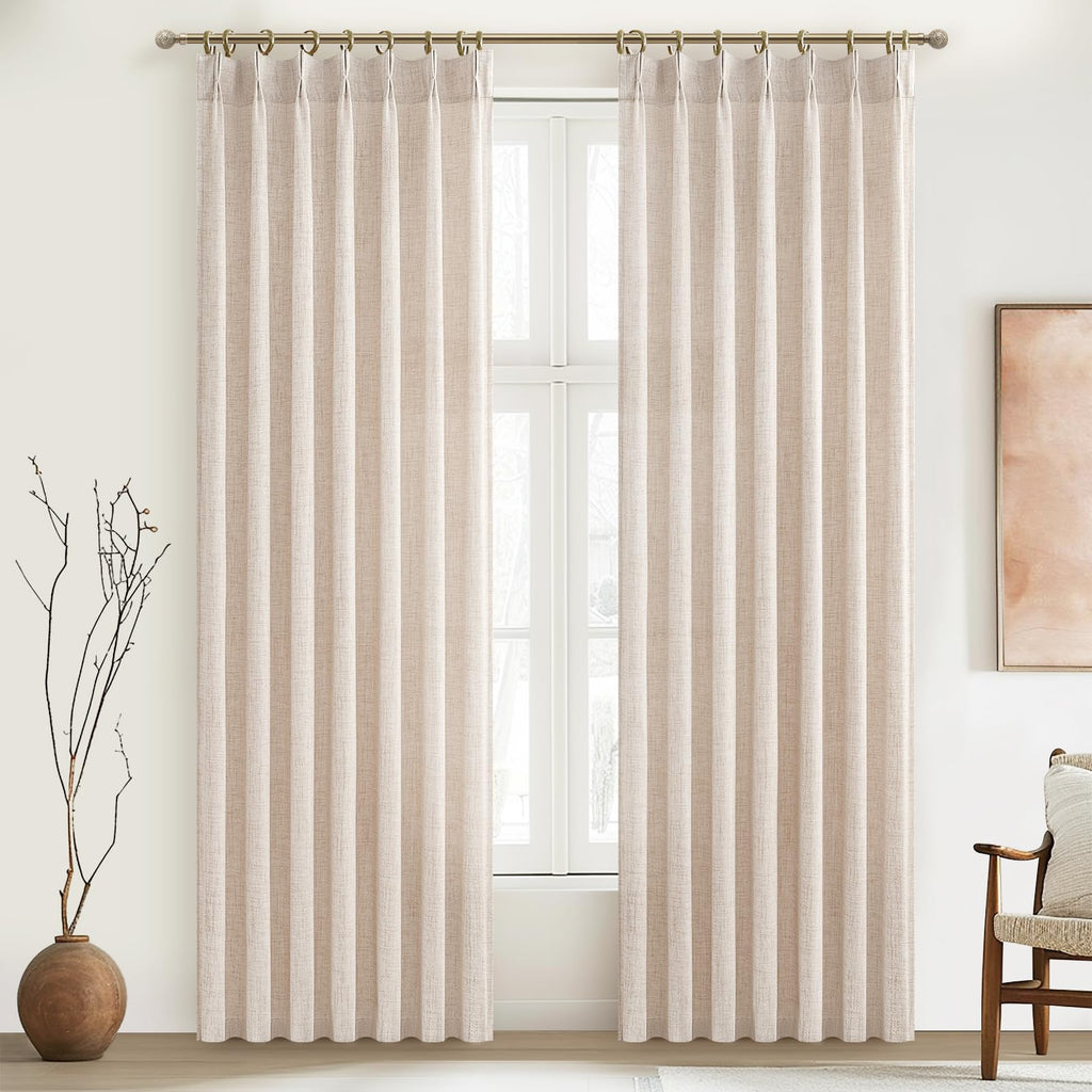 Light Filtering Semi Sheer Linen Curtains 96 Inches 2 Panels Set R10074