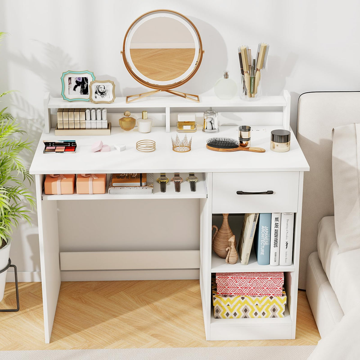 White Desk with Drawer and Keyboard Tray X51370