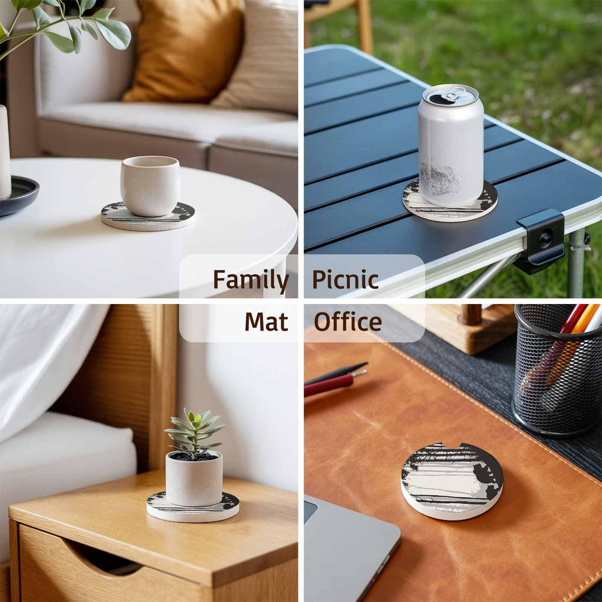 Black Ceramic Stone Car Coasters Set of 2 P36393