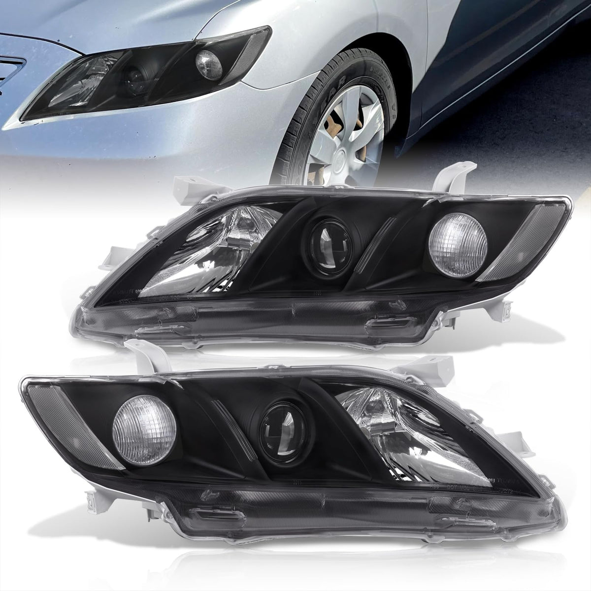 Black Clear Lens Projector Headlights Pair Set G2033