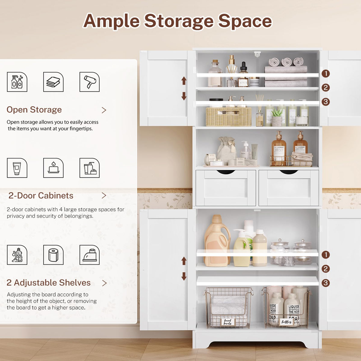 Tall Bathroom Storage Cabinet with 4 Doors C35762