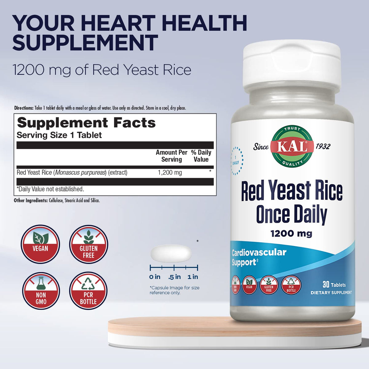 Red Yeast Rice 1200mg Vegan Gluten Free 30 Tablets W249