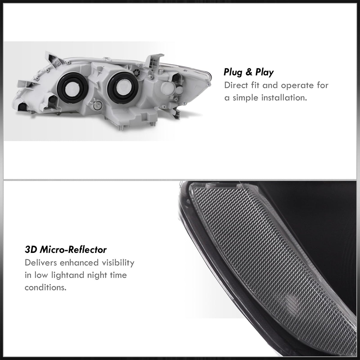Black Clear Lens Projector Headlights Pair Set G2033