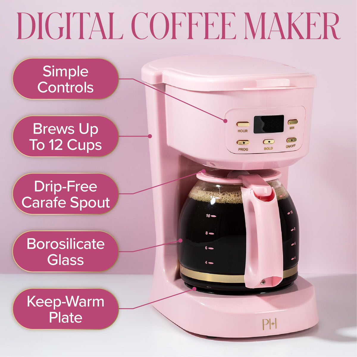 12-Cup Programmable Drip Coffee Maker with Glass Carafe V15432
