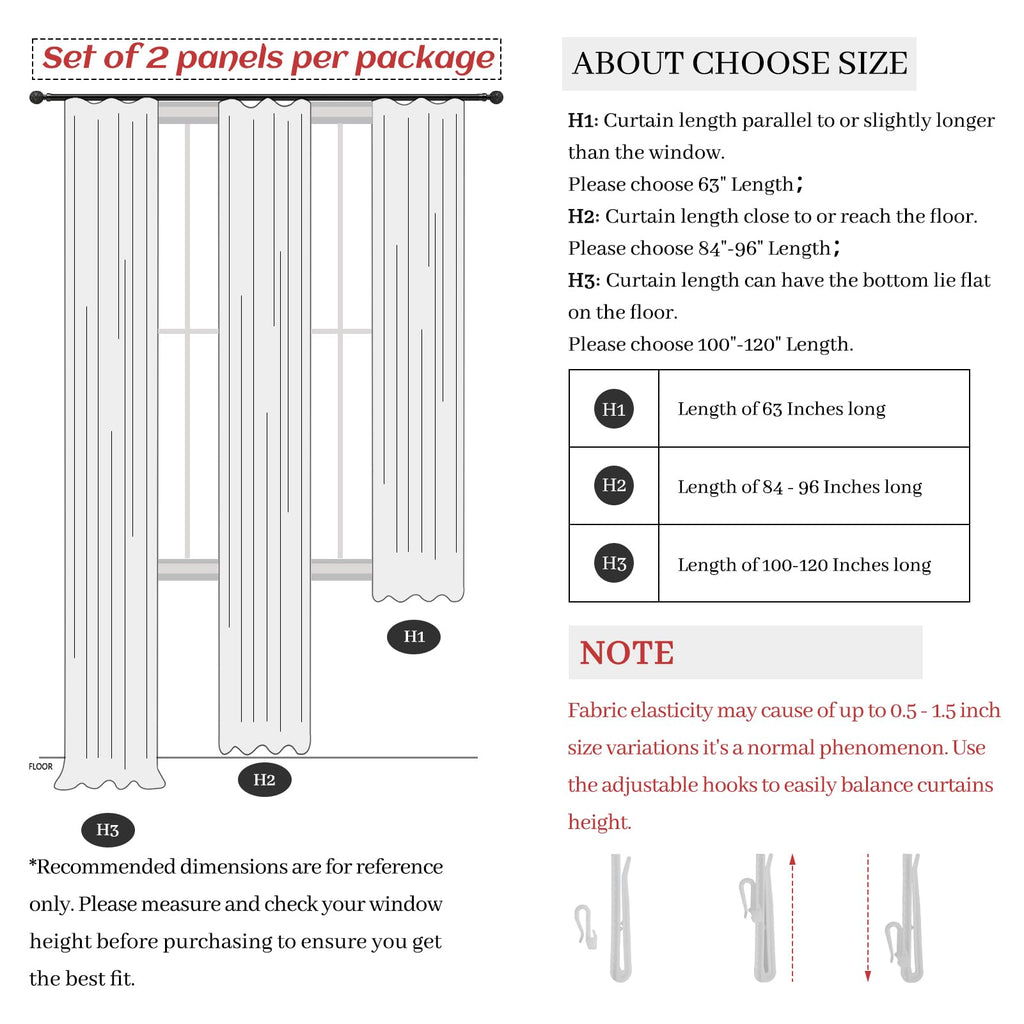 Light Filtering Semi Sheer Linen Curtains 96 Inches 2 Panels Set R10074