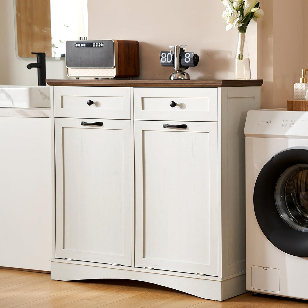 Antique White Double Tilt Out Trash Cabinet Q8843