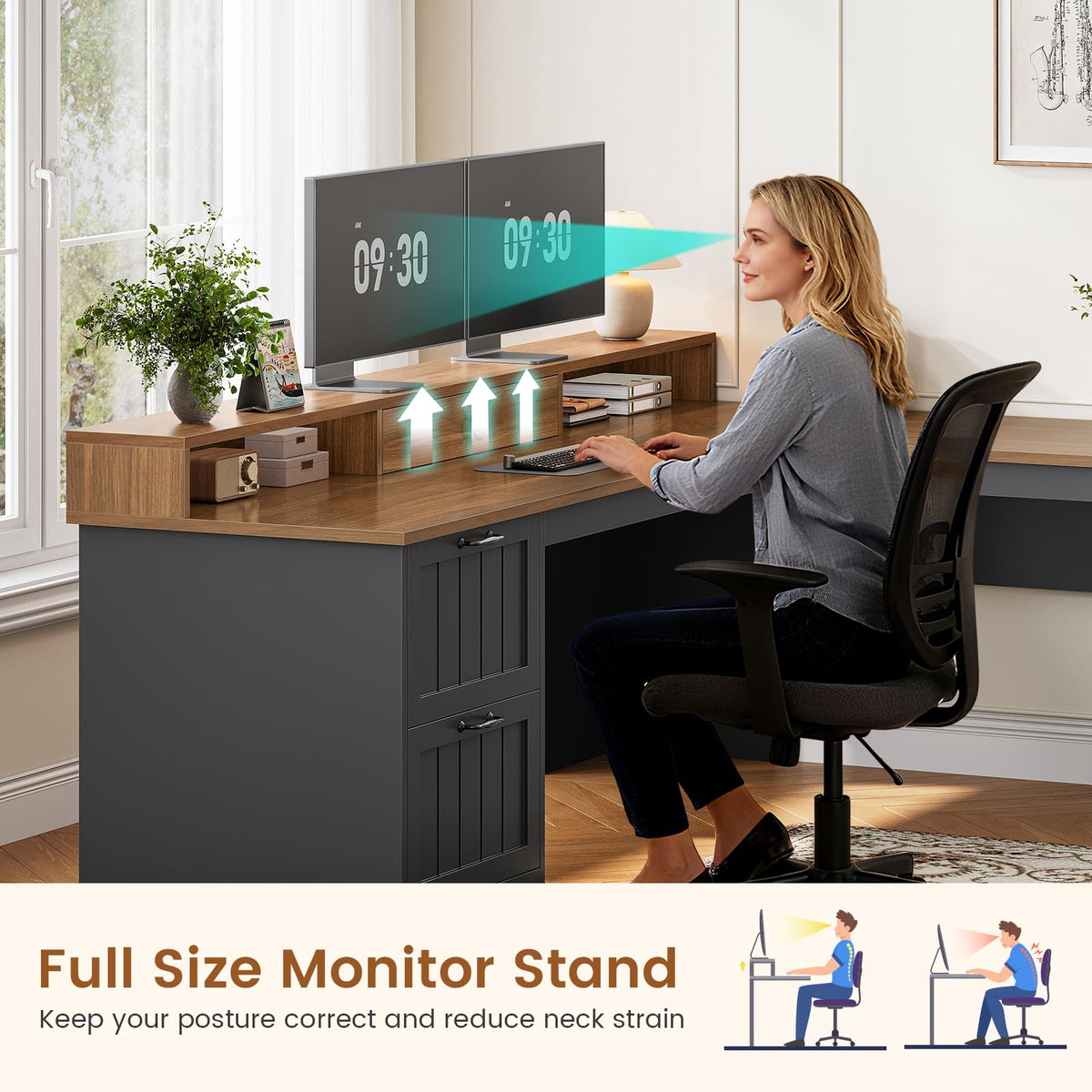 63" L Shaped Desk with Drawers and Storage Cabinet O7139