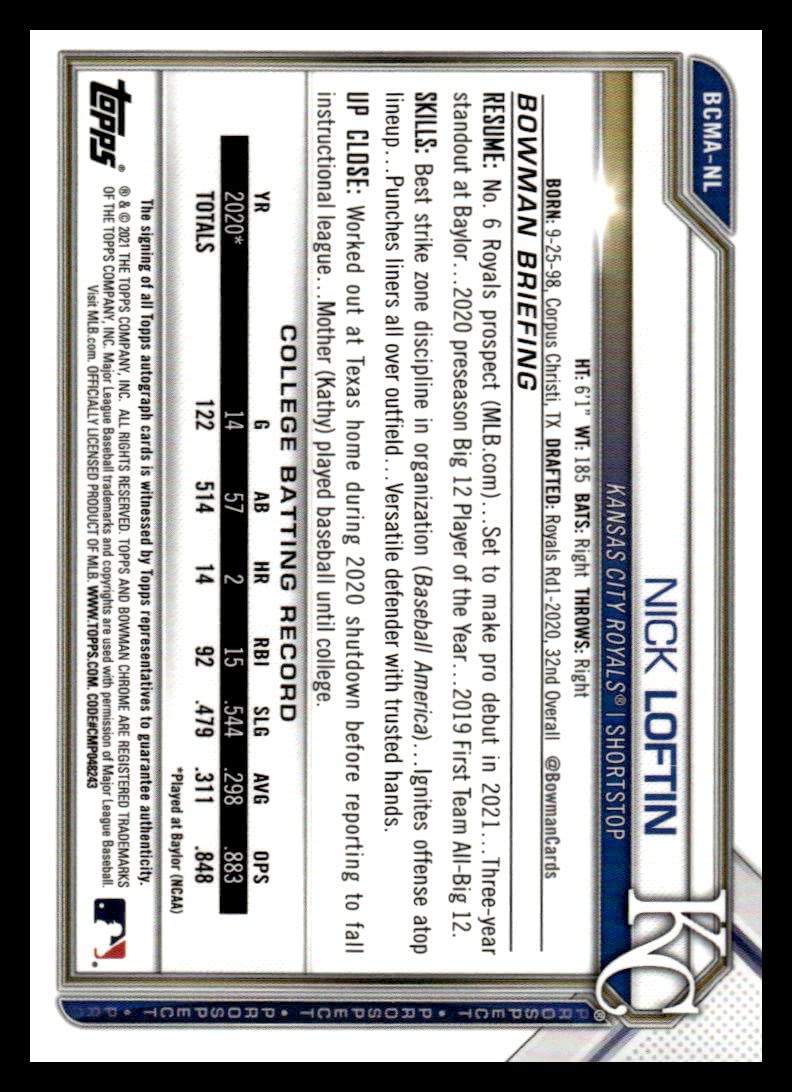 Autographed Refractor Baseball Trading Card Y3050