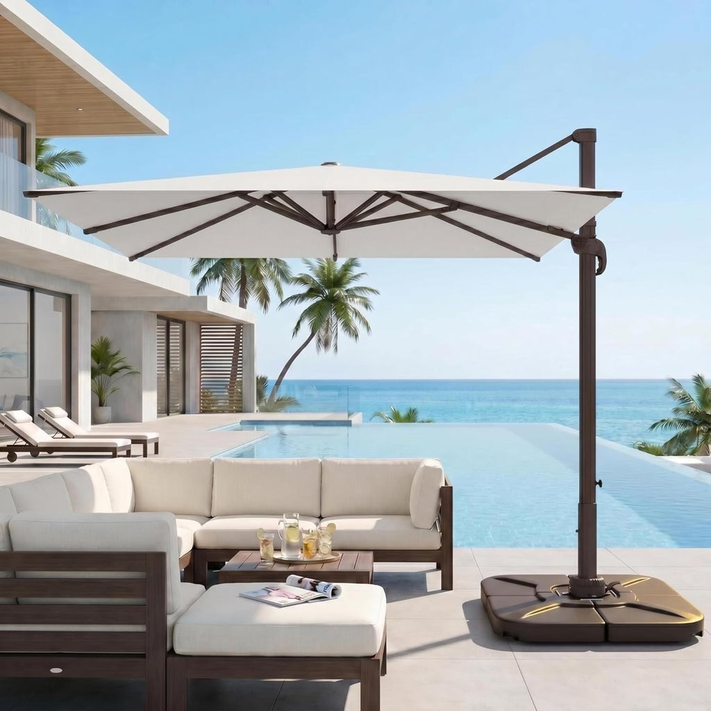 11ft Offset Cantilever Patio Umbrella with Solar Lights C880453