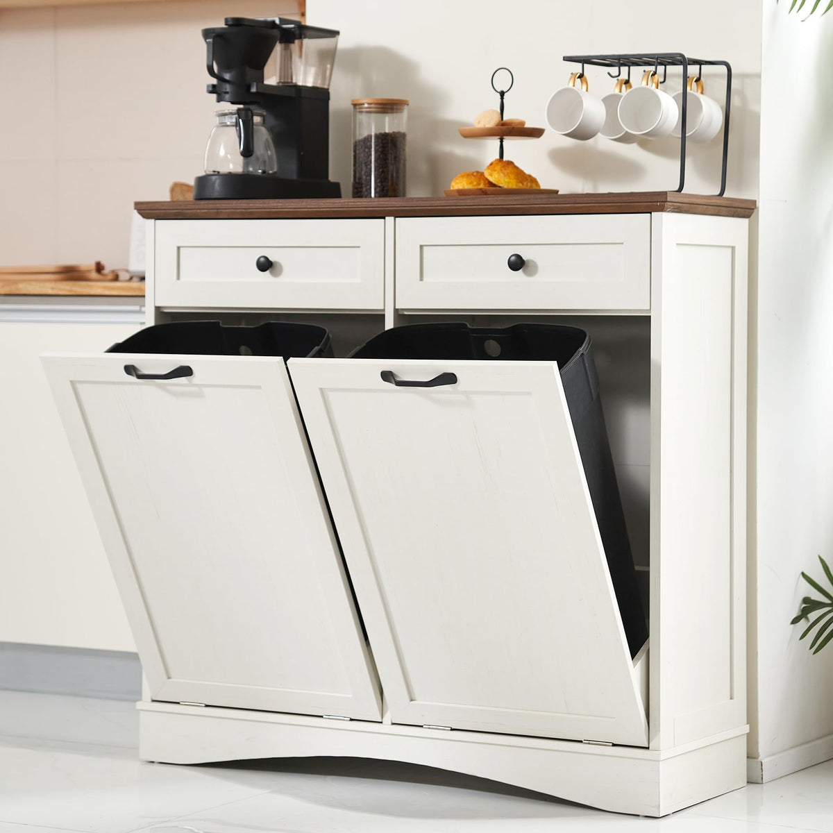Antique White Double Tilt Out Trash Cabinet Q8843
