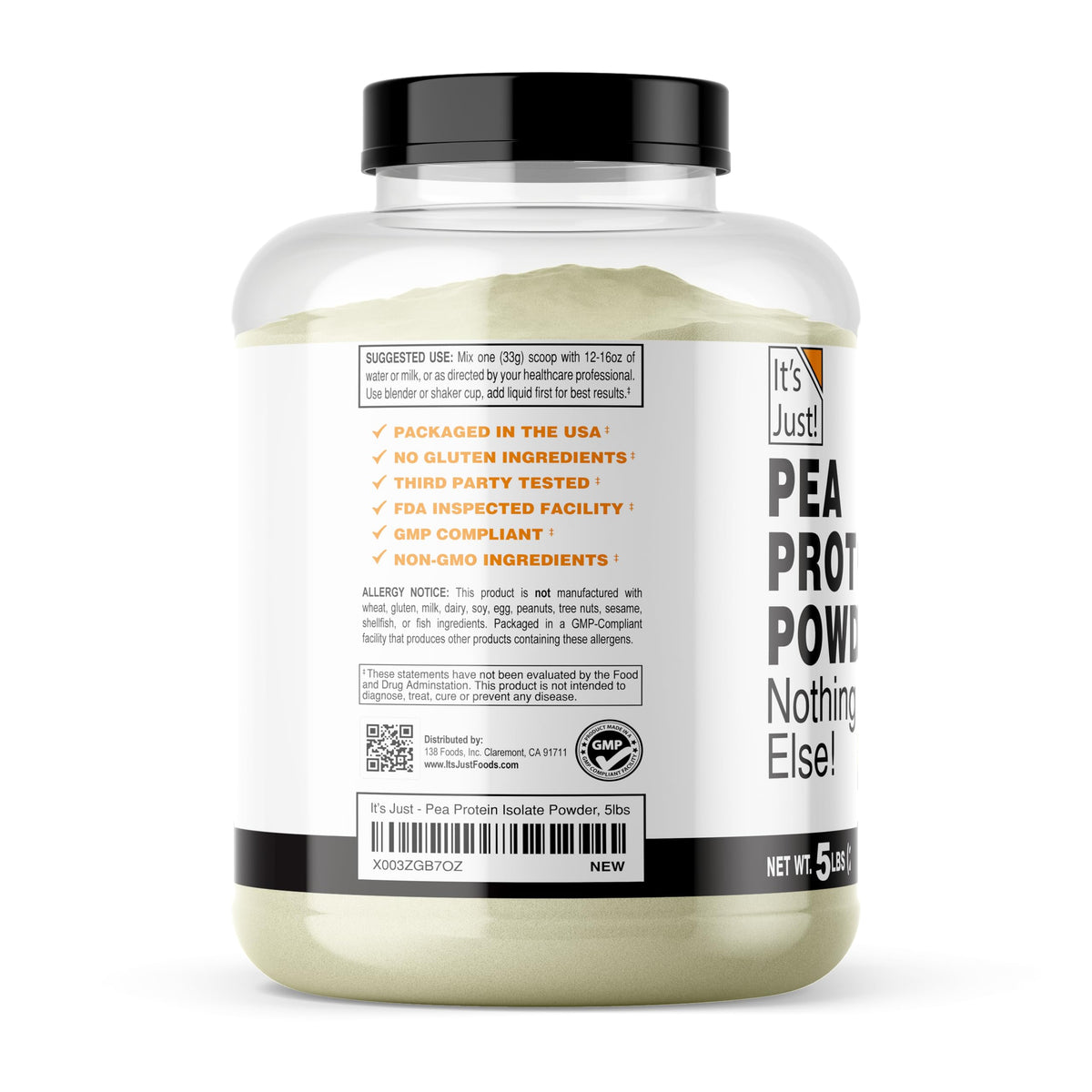 100% Pea Protein Vegan Gluten Free 5 Pound Unflavored Y4870
