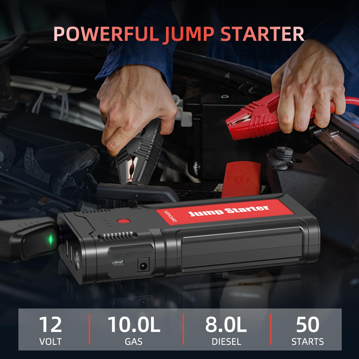 Portable 12V Car Jump Starter with Smart Clamp Cables Z46220