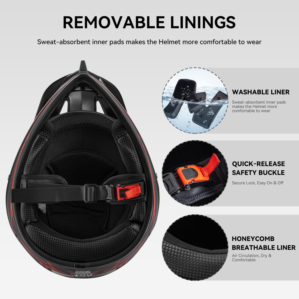 Youth Kids Full Face Motocross Helmet 4PCS Set DOT Approved Red XL Z4133