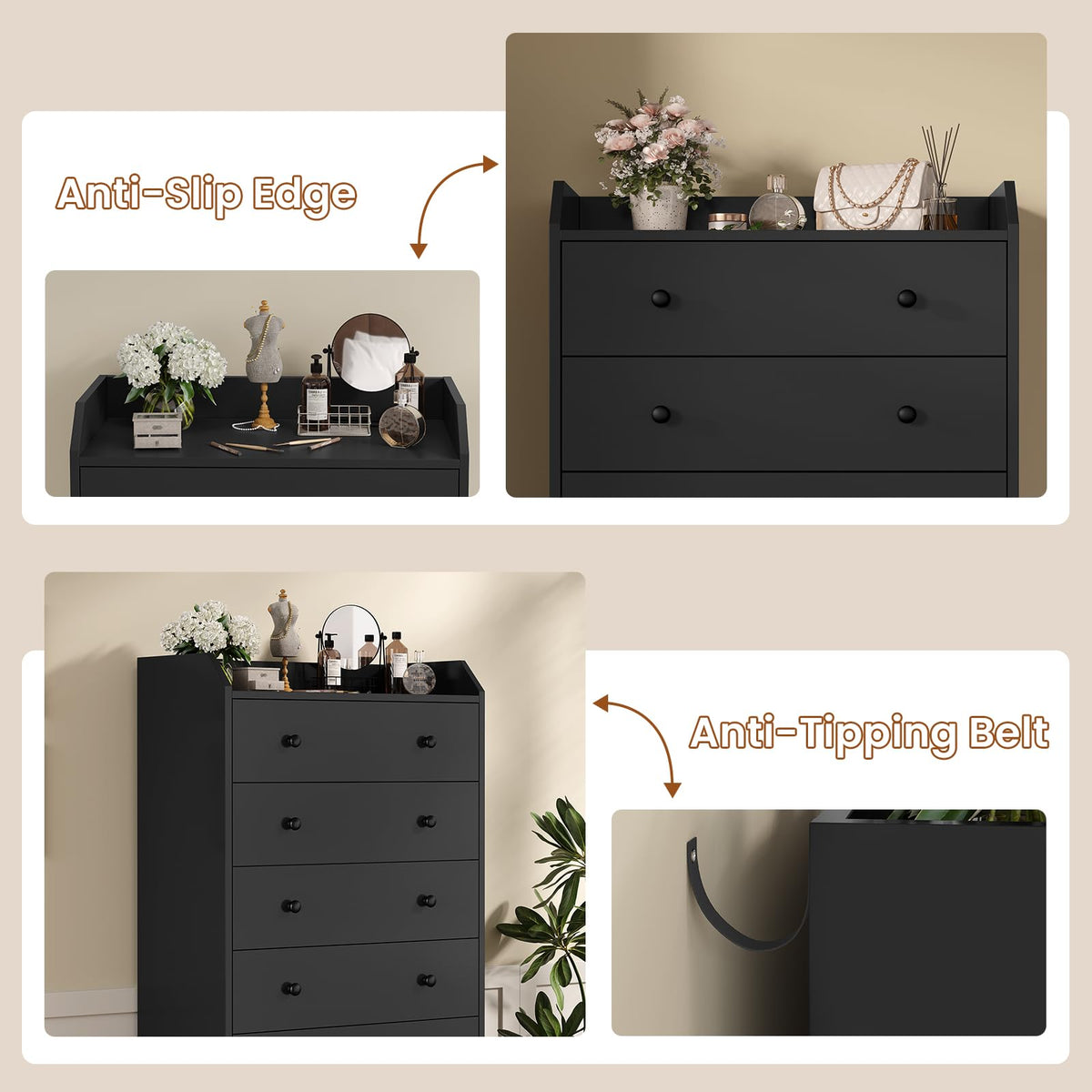 6 Drawer Tall Black Dresser K367