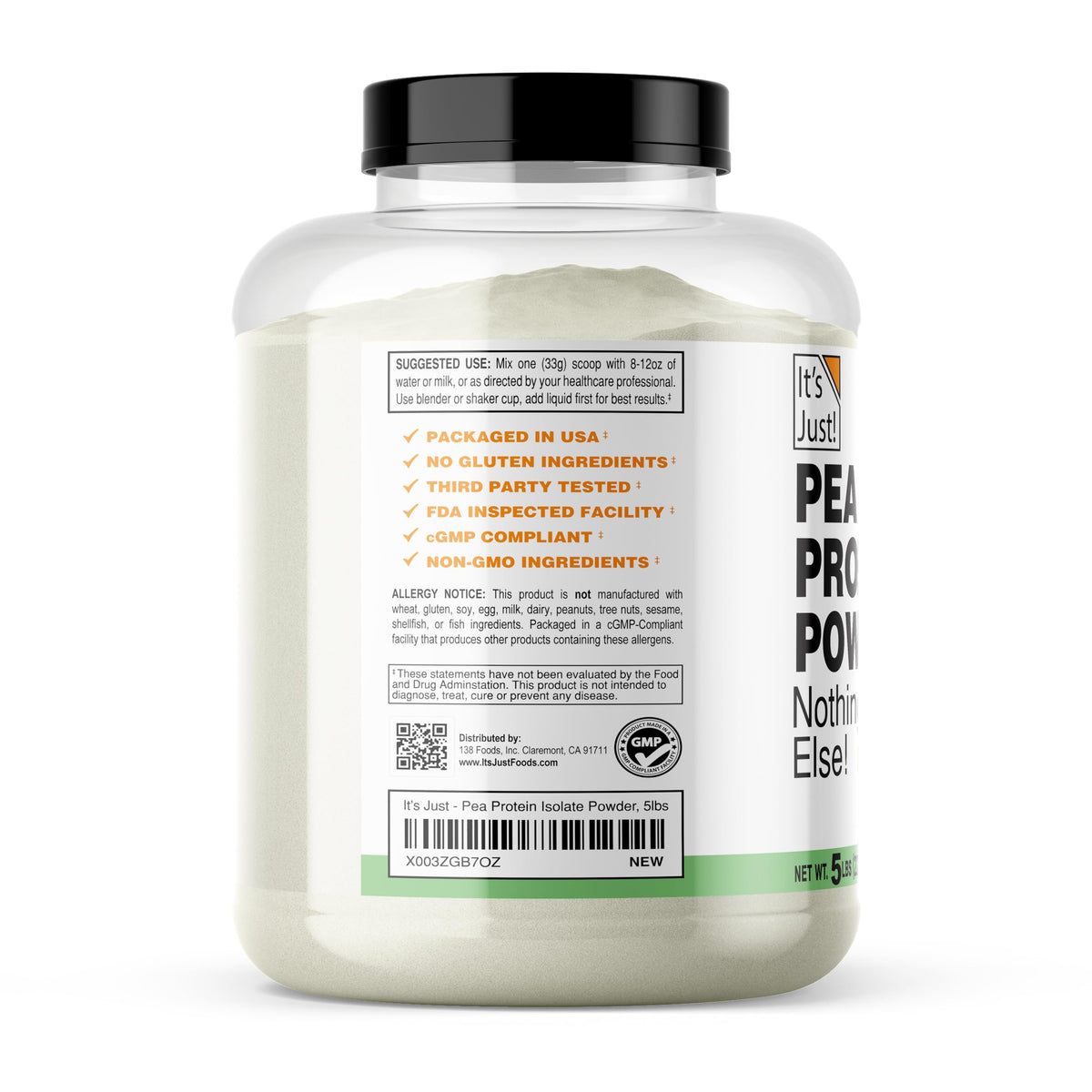 100% Pea Protein Vegan Gluten Free 5 Pound Unflavored Y4870