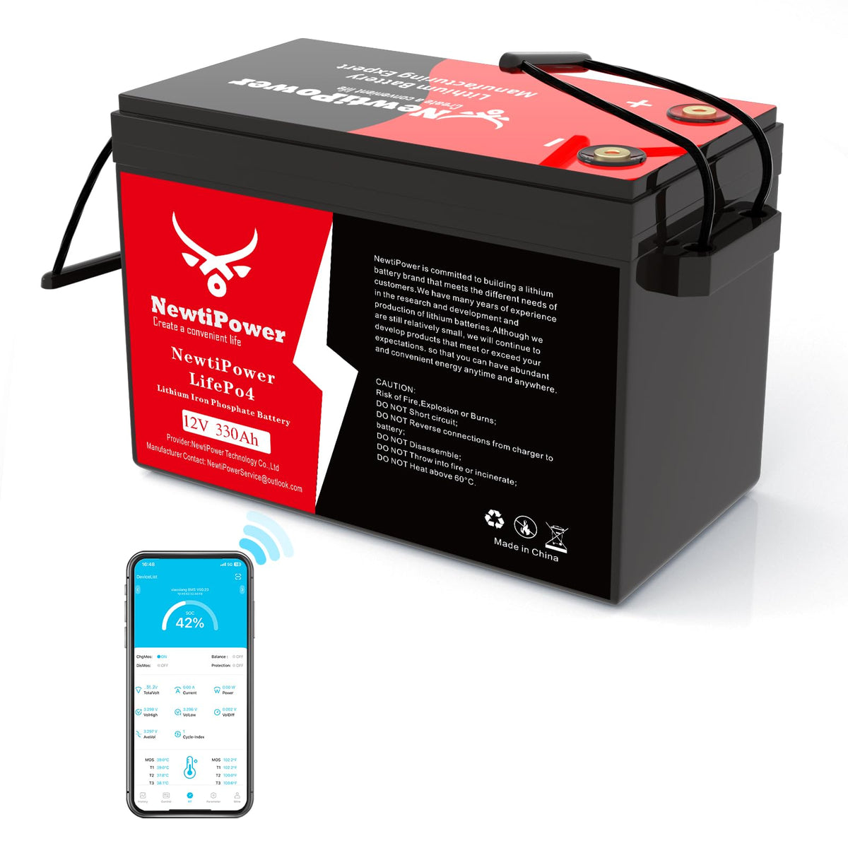 12V 330Ah LiFePO4 Battery with 200A BMS N97803