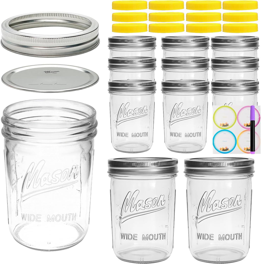 16 oz Glass Mason Jars with Lids 12pcs B679