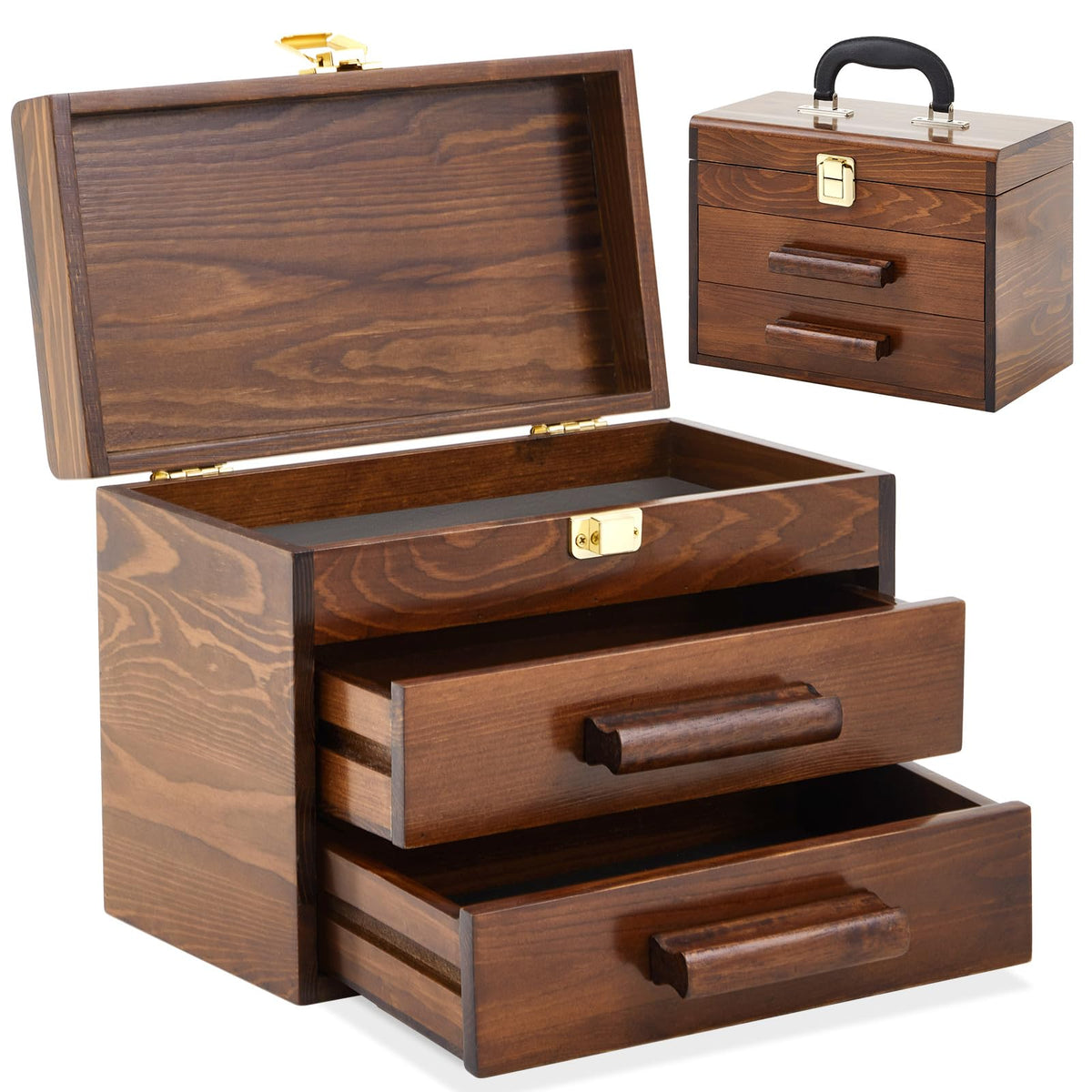 11 Inch Wooden Tool Box with 2 Drawers U45152