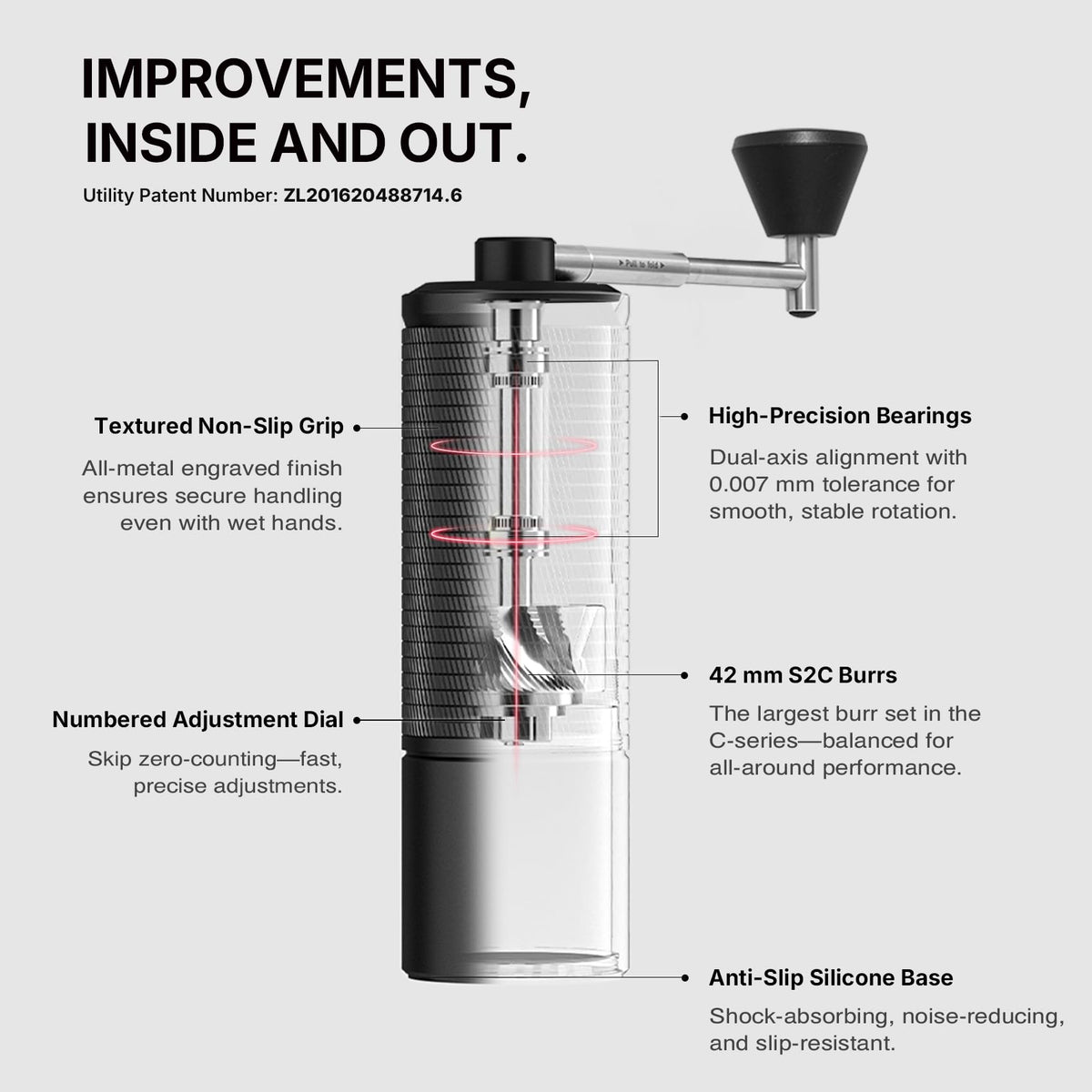 Manual Coffee Grinder with Conical Burr, Portable Hand Coffee Mill, Black U340255