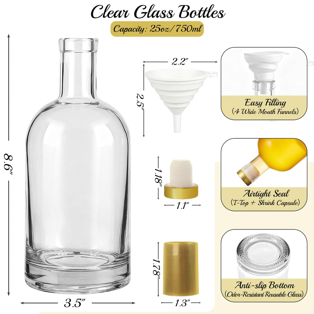 4 Pack 25oz Clear Glass Bottles with Cork Stoppers W5247