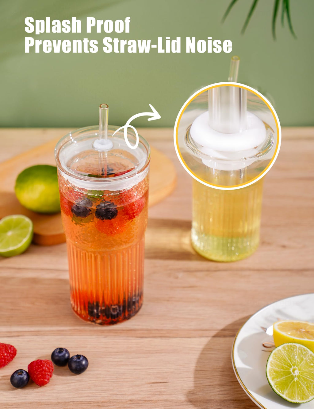 High Borosilicate Glass Tumbler Cup with Lid and Straw, 22oz Clear 2 Pack I330865