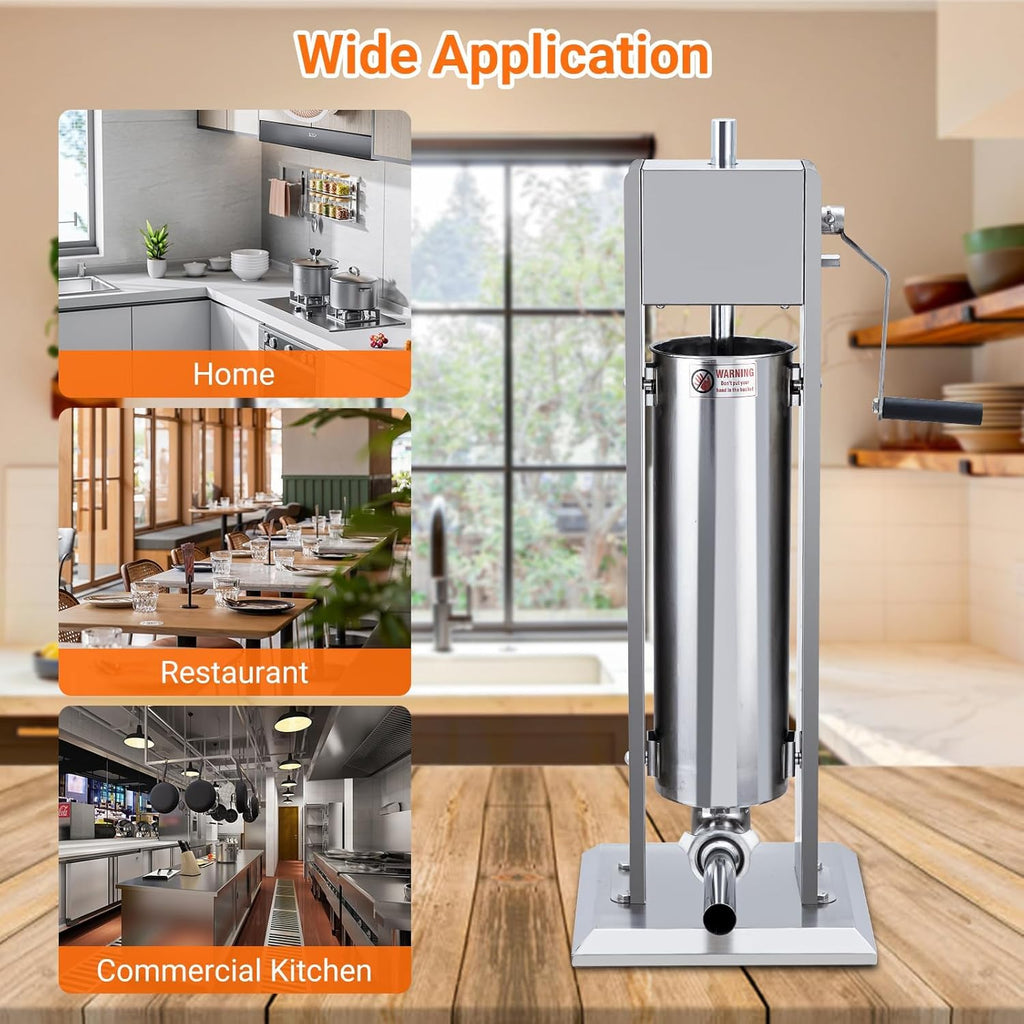 7L Stainless Steel Vertical Sausage Stuffer with 5 Stuffing Tubes Z82839