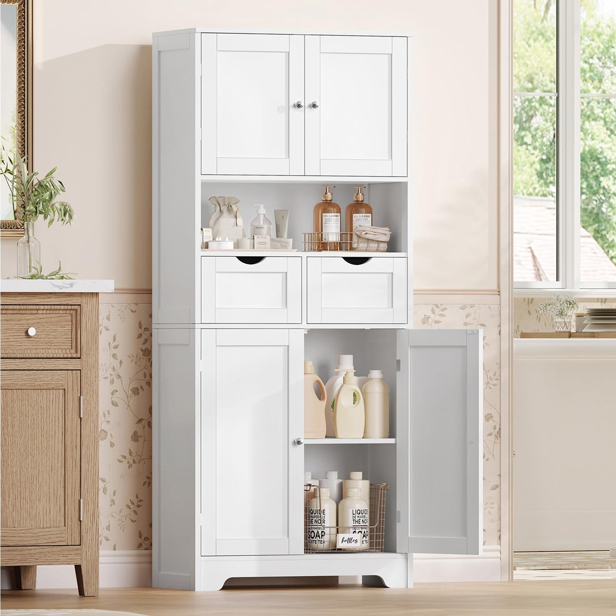 Tall Bathroom Storage Cabinet with 4 Doors C35762