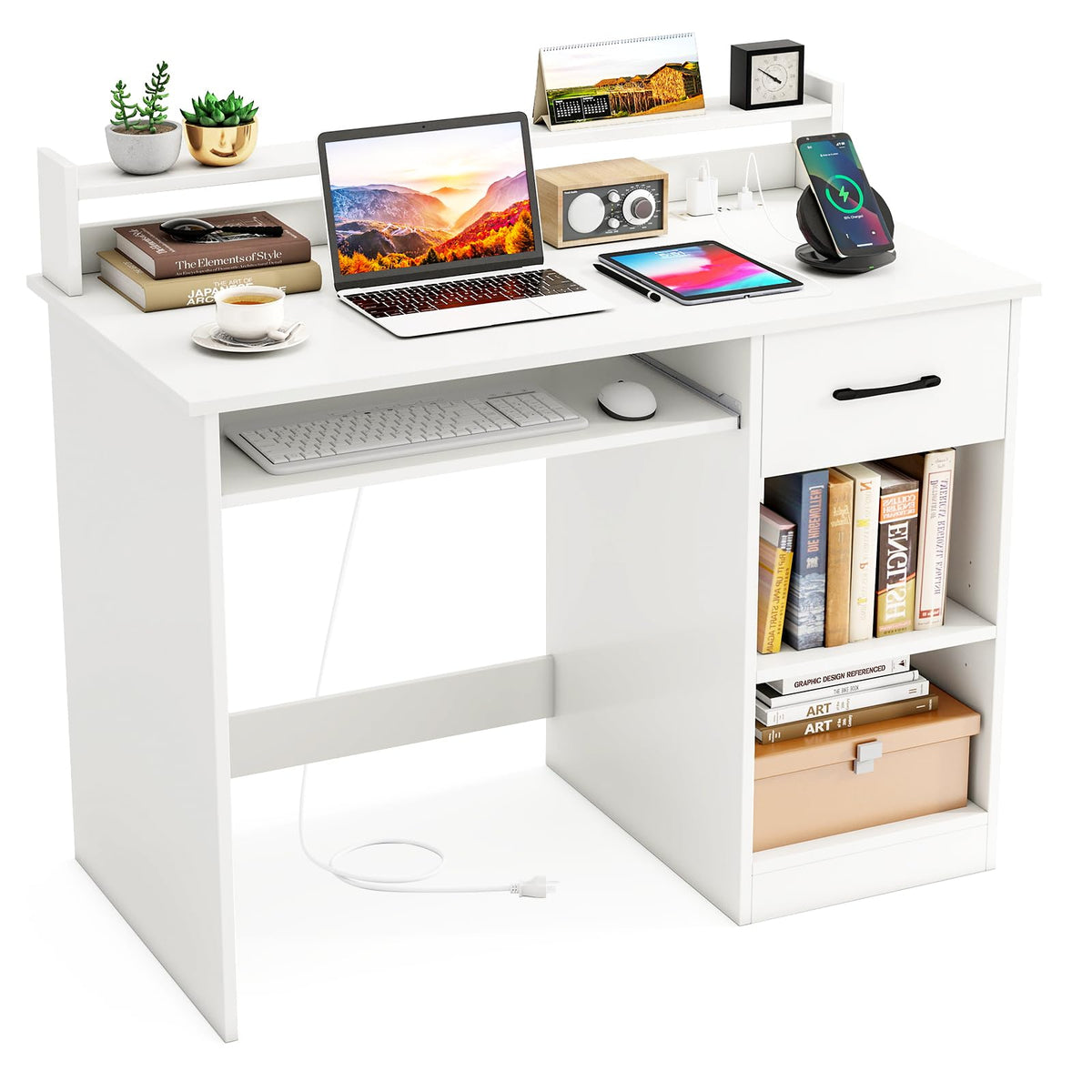 White Desk with Drawer and Keyboard Tray X51370