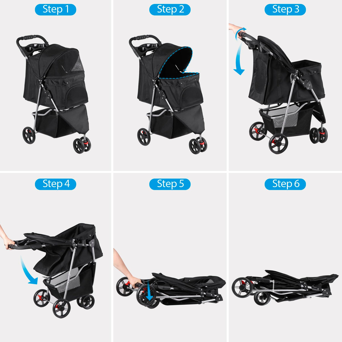 Foldable Pet Stroller with Weather Cover, Storage Basket and Cup Holder O989