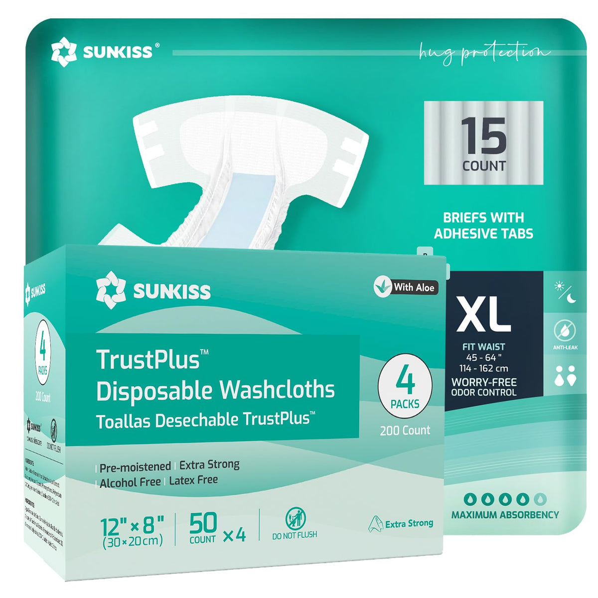 Adult Diapers XLarge 15 Count & Wet Wipes 200 Count Q3317