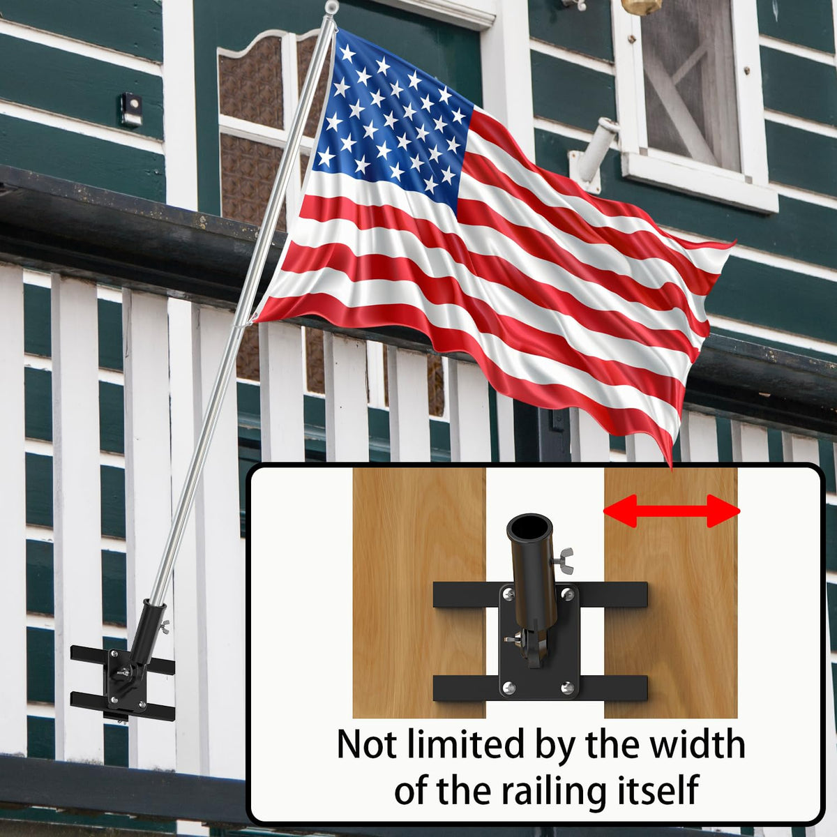 White Flagpole Mount for Round and Square Railing Q210