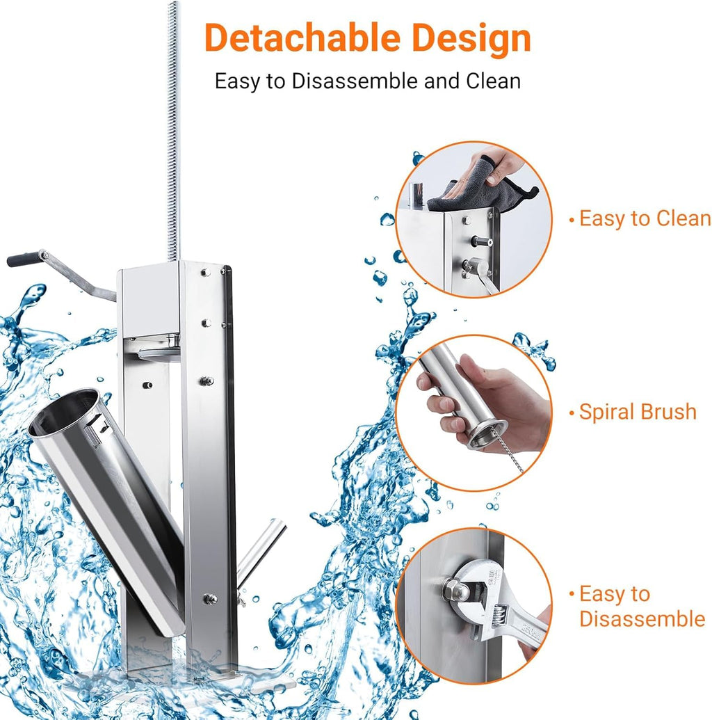 7L Stainless Steel Vertical Sausage Stuffer with 5 Stuffing Tubes Z82839