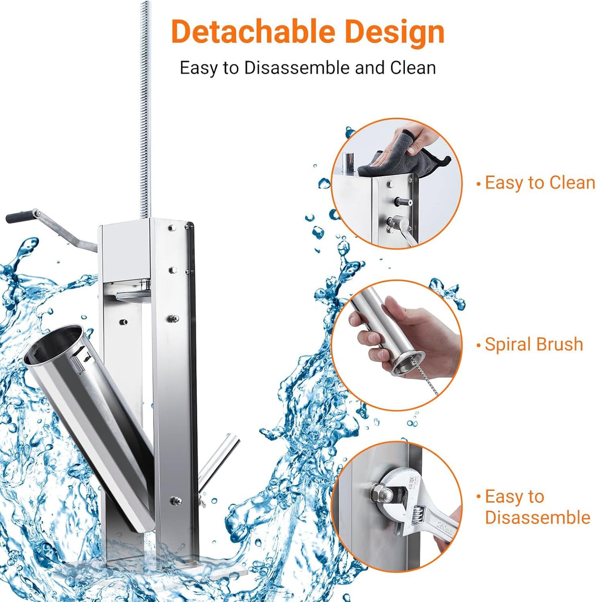 7L Stainless Steel Vertical Sausage Stuffer with 5 Stuffing Tubes Z82839