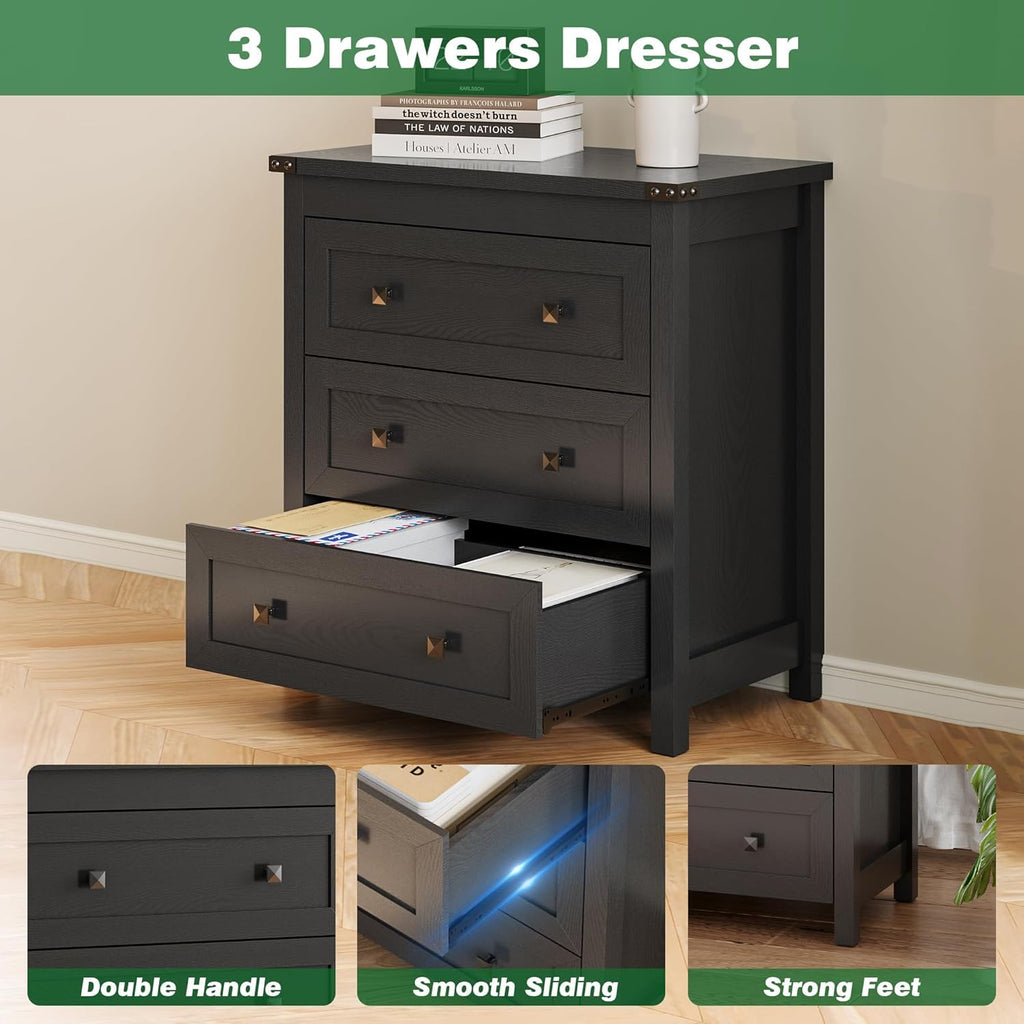 27.6" Wide Black 3 Drawer Wood Nightstand P877129
