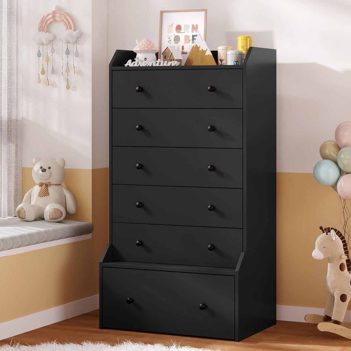 6 Drawer Tall Black Dresser K367