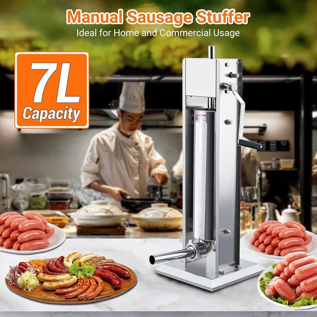 7L Stainless Steel Vertical Sausage Stuffer with 5 Stuffing Tubes Z82839