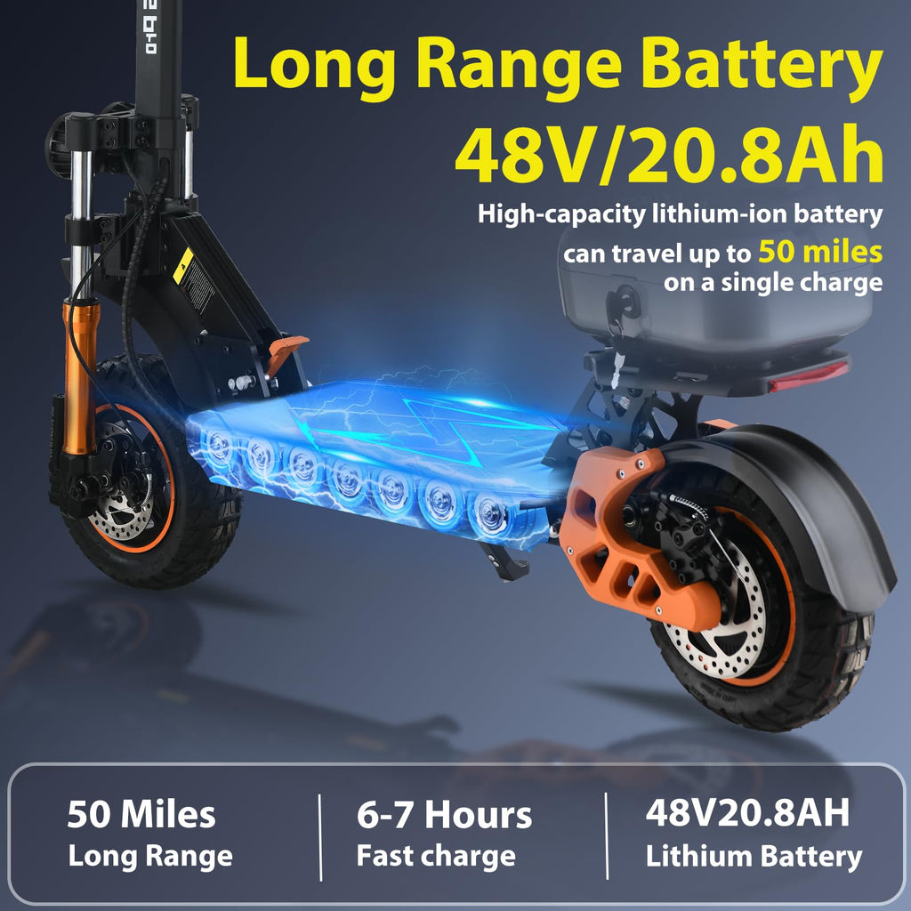 1600 W 50 Miles 40 MPH 10" Off Road Tire Folding E-Scooter 48V 27AH Battery with Detachable Seat Q7291