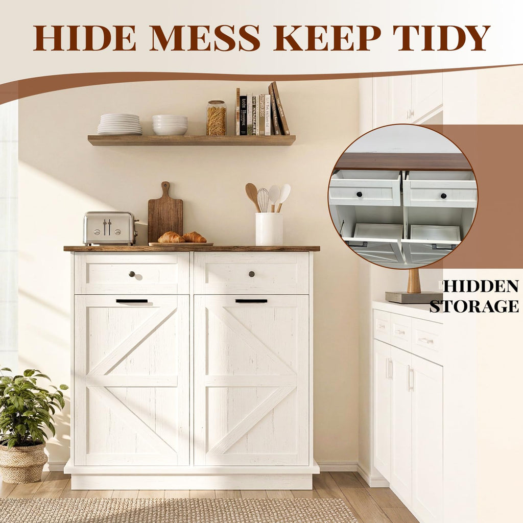 White Tilt-Out Trash Can Cabinet S7443